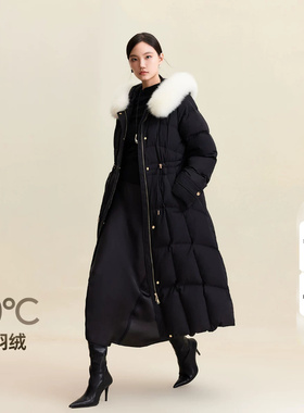 绫致Vero Moda羽绒服冬90白鹅绒狐狸毛领腰部抽绳优雅贵气