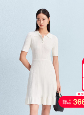 vq区绫致Vero Moda连衣裙25秋冬新翻领仿珍珠纽扣竖坑条针织裙