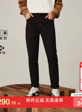 绫致901修身杰克琼斯新款高弹黑色牛仔裤子舒适深色弹力下装