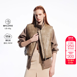 羽绒马甲女时尚 90白鸭绒复古宽松PU短款 新款 绫致ONLY冬季