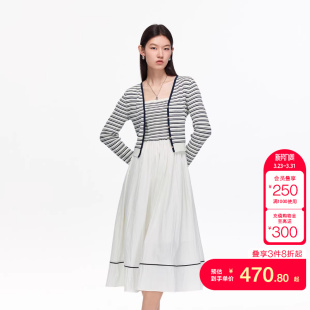 真两件条纹针织拼接A字裙 新款 vq区绫致Vero Moda连衣裙秋季