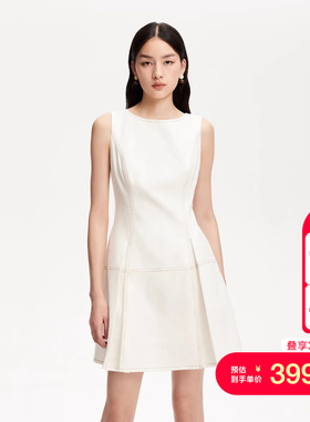 vq区绫致Vero Moda连衣裙25夏季圆领撞色明线装饰百褶连衣裙百搭