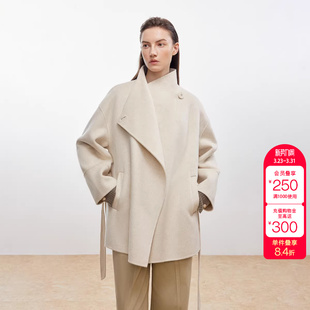 绫致ONLY秋冬新款 100%绵羊毛双面呢宽松翻领毛呢大衣女