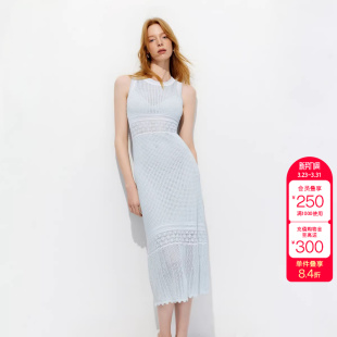 连衣裙女 立体针织镂空花纹圆领收腰修身 绫致ONLY2026春季 新款