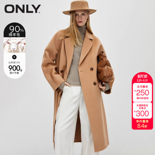 潮 毛呢大衣女时尚 绫致ONLY秋冬季 双面呢绵羊毛廓形中长款