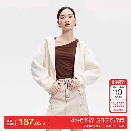 t区绫致VeroModa卫衣冬阔版落肩连帽毛呢休闲慵懒美式卫衣