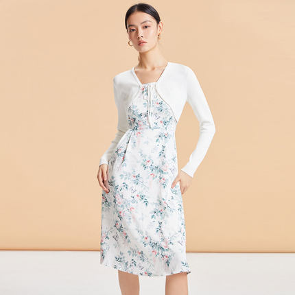 tq区绫致Vero Moda针织衫连衣裙套装2025春夏坑条吊带长裙女潮流