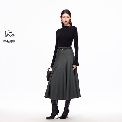 v区绫致Vero Moda半身裙25秋冬含绵羊毛A字显瘦百搭裙子优雅时尚