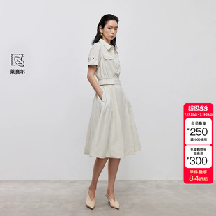 绫致ONLY秋冬新款工装风翻领收腰短袖衬衫裙连衣裙女