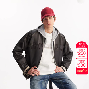 春季 杰克琼斯男装 夹克字母图案简约休闲棒球领2026 牛皮 绫致