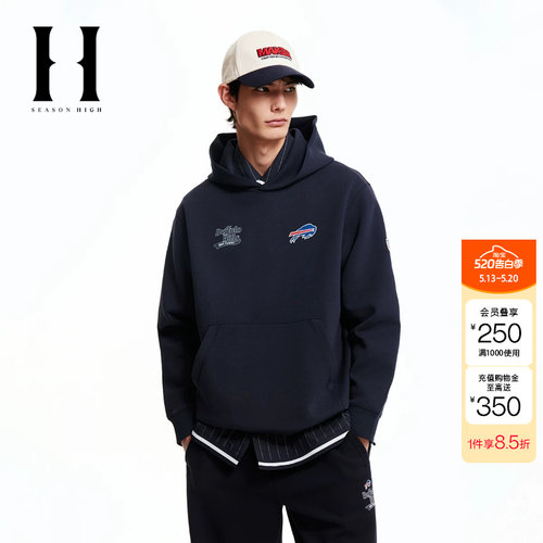 绫致SEASON HIGH男装NEL联名款比尔队春季新款宽松连帽套头卫衣