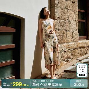 Moda连衣裙2025春夏优雅女人水墨画印花吊带裙 绫致Vero