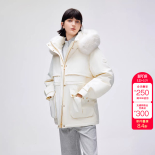 绫致ONLY冬季 白鹅绒可拆卸毛领连帽派克羽绒服女 新款