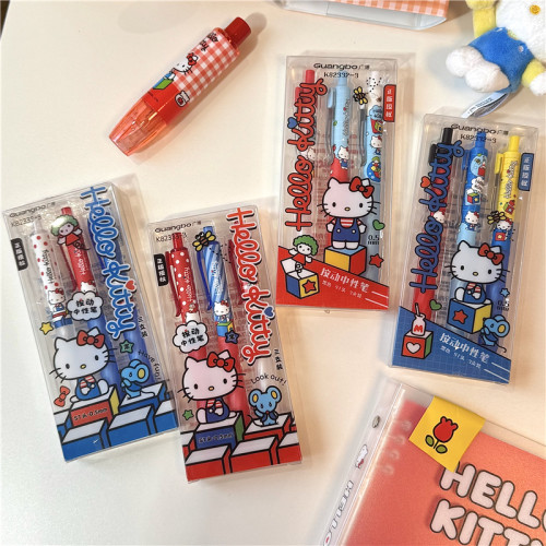 HelloKitty中性笔ST头按动式3支装可爱卡通学生文具书写凯蒂猫笔