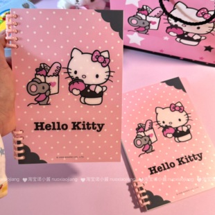 甜心粉黑HelloKitty A5PP活页笔记本可爱粉色波点记事本学生用品