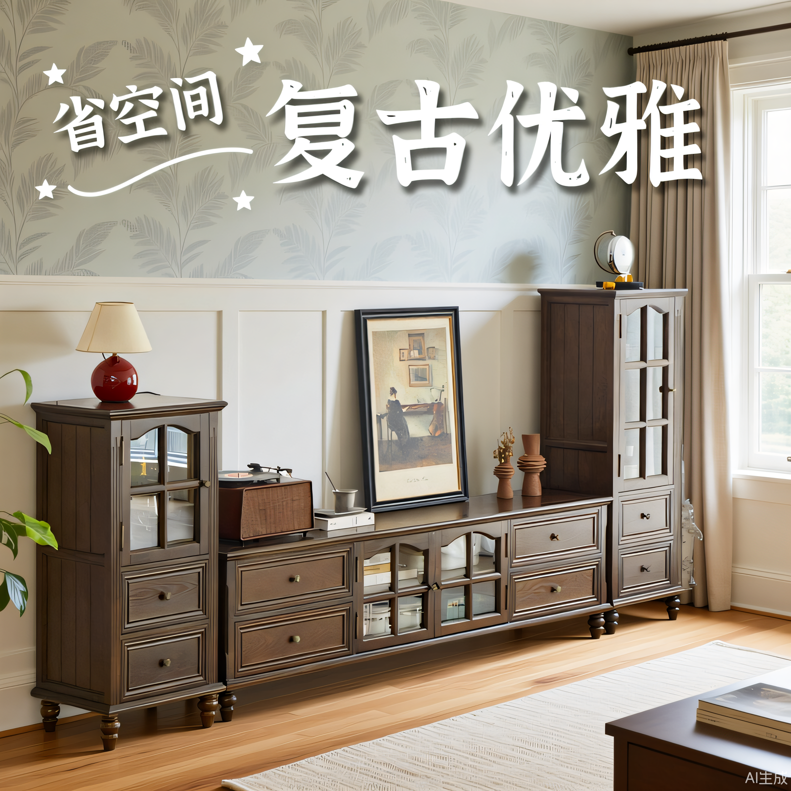 美式乡村全实木电视柜组合简约客厅小户型地柜茶几电视机柜组合墙