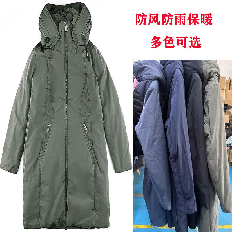 外贸剪标中长款羽绒棉服女2024年加厚保暖连帽外套修身显瘦拉链服
