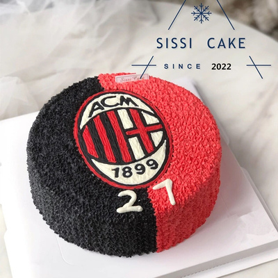 6寸ac米兰队标足球队生日蛋糕