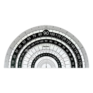 日本Raymay藤井15cm白黑直尺多功能学生三角板量角器三角尺儿童量角器刻度清晰初中高中生数学考试用量角器