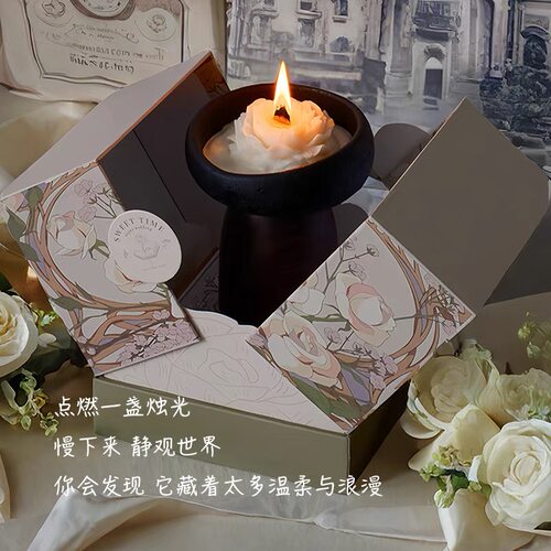 大豆蜡花朵蜡烛家用香薰蜡烛礼盒摆件小众订婚生日礼物山茶花蜡烛