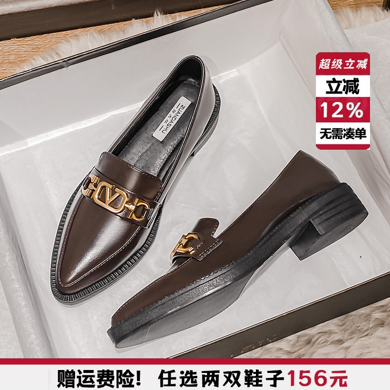 尖头显瘦小皮鞋英伦风乐福鞋