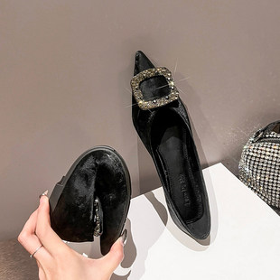 法式尖头单鞋女2026新款浅口鞋子仙女风气质平底鞋黑色瓢鞋大码41