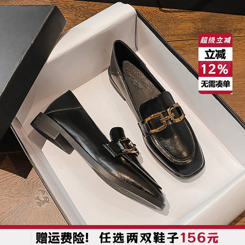 2025年新款春季鞋子英伦风小皮鞋女平底单鞋黑色乐福鞋大码41到43