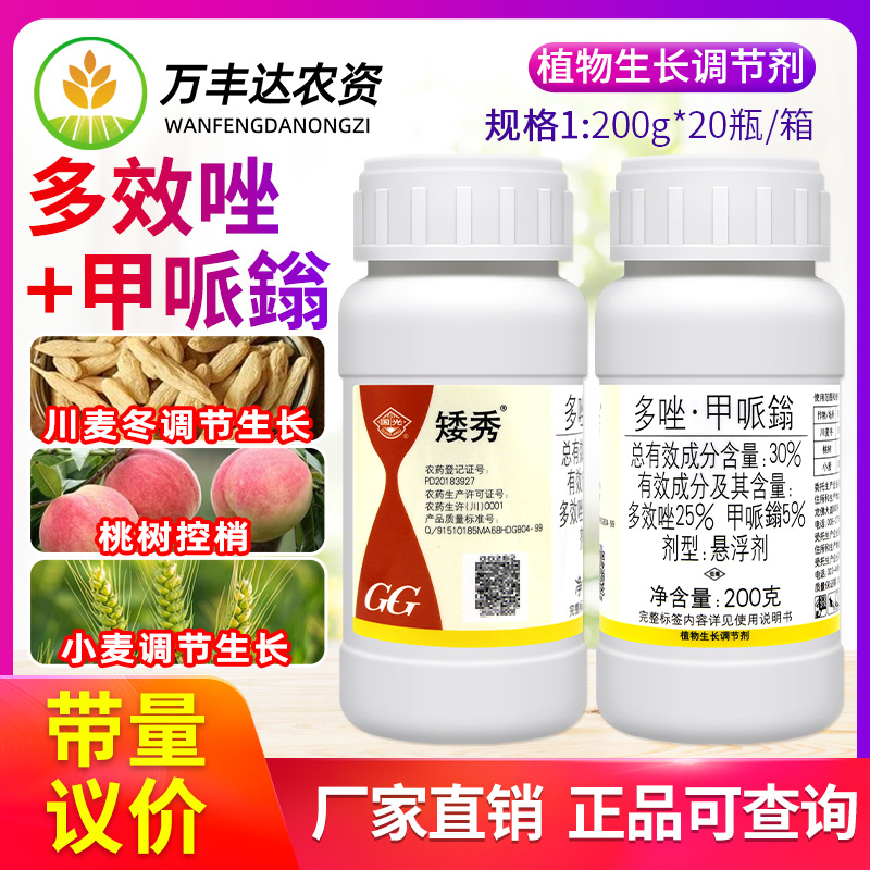 国光矮秀30%多效唑甲哌鎓小麦水稻花生桃树控梢控旺矮壮素调节剂