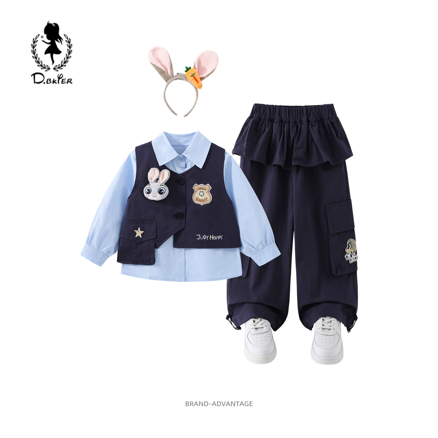 DBkyer女童套装朱迪兔子警官衣服