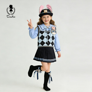 DBkyer女童春装套装学院风朱迪兔子警官儿童衣服毛衣衬衫jk裙子