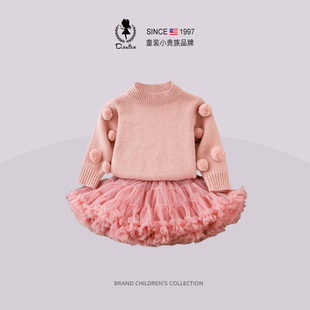 D.Bkyer女童tutu裙套装裙子秋毛衣蓬蓬裙公主儿童加绒加厚衣服冬