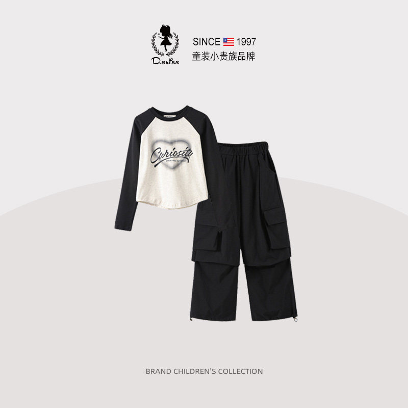 D.Bkyer女童套装春装工装裤中大童女孩长袖儿童嘻哈街舞宽松裤子