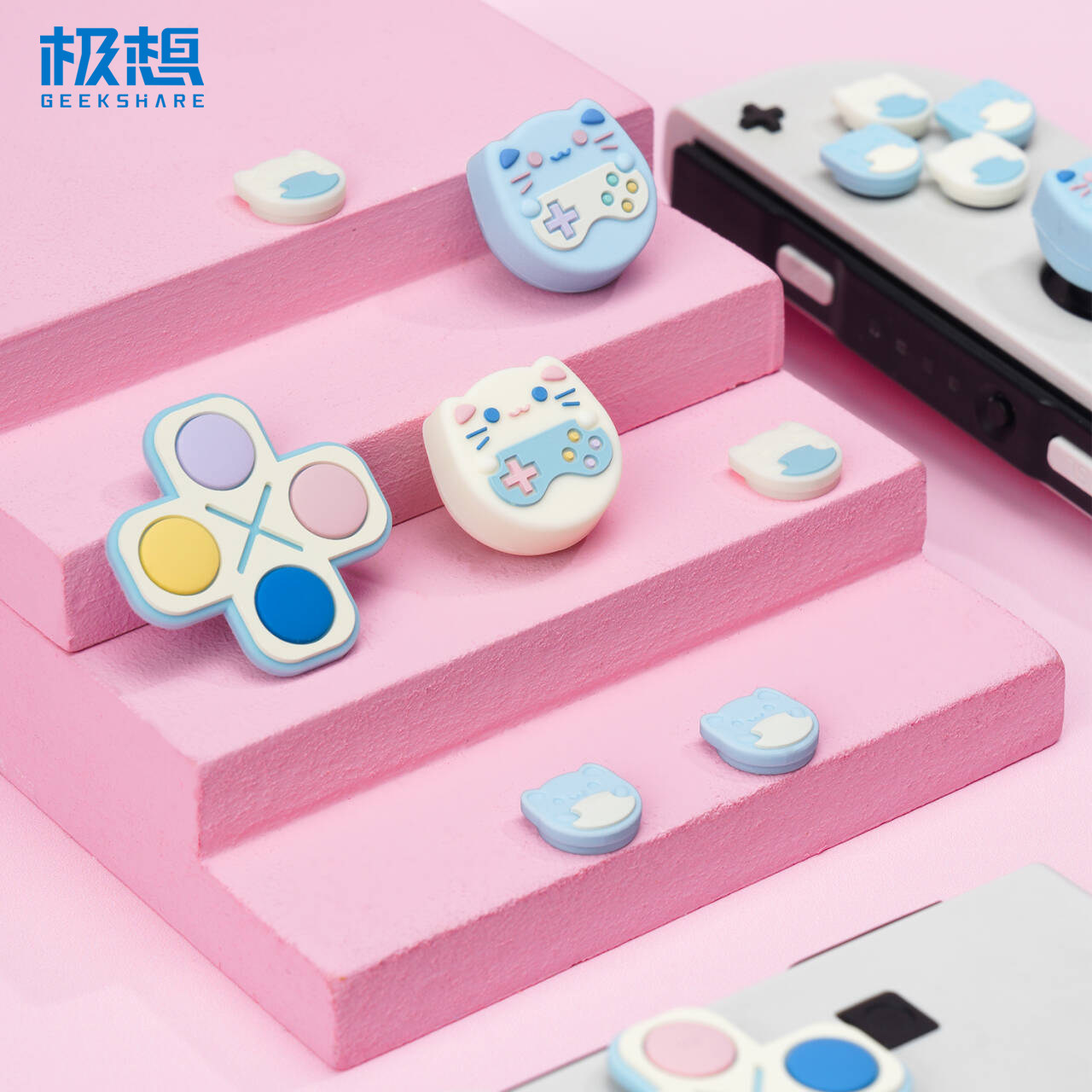极想switch oled按键贴组合摇杆帽可爱卡通游戏猫猫ns游戏机配件