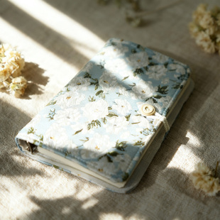 白糖商店 布面小清新可换芯A5A6本子手帐本 淡蓝碎花布艺活页本