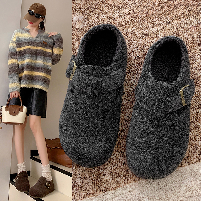 加绒勃肯鞋女冬季外穿毛毛鞋单鞋