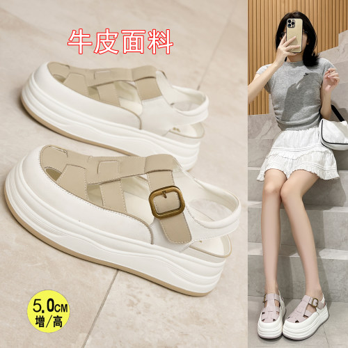 包头罗马凉鞋女夏厚底编织猪笼鞋