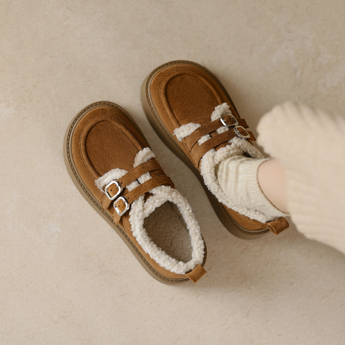 加绒勃肯鞋女厚底冬季毛毛鞋子