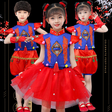 六一儿童中国范风小梦娃舞蹈服民族表演服幼儿园打鼓开门红演出服