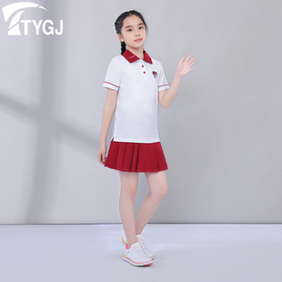 白色上衣 高尔夫服装 儿童POLO衫 女童短袖 速干T恤翻领透气运动服装