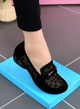 网纱乐福鞋2026新款夏季女鞋镂空圆头透气单鞋软底舒适皮鞋豆豆鞋