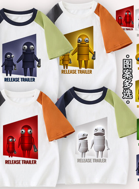 新款R.E.P.O.游戏周边儿童拼色纯棉短袖t恤透气男女童宽松T恤夏装