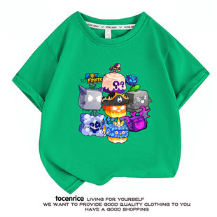 新blox fruits游戏水果豹纹男女童衣服插肩夏季儿童装短袖上衣T恤
