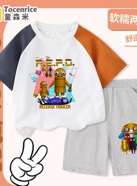 repo游戏周边儿童短袖短裤t恤男女童上衣宽松夏季T恤套装新款衣服