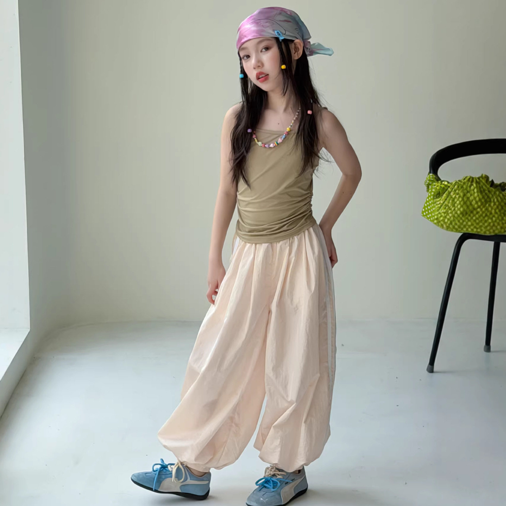 宋雨琦同款吊带灯笼裤套装2026夏款女童背心宽松束脚运动裤两件套