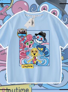 跨境新品poppy playtime 波比的游戏短袖t恤衣服儿童半袖上衣服潮