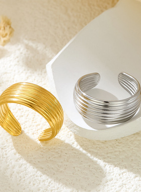 日韩多层不规则细圈开口食指戒指女个性ins简约冷淡风手饰品