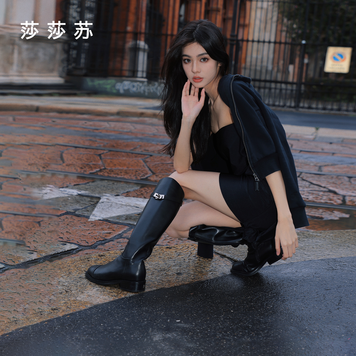 莎莎苏长筒高靴显瘦加绒女骑士靴