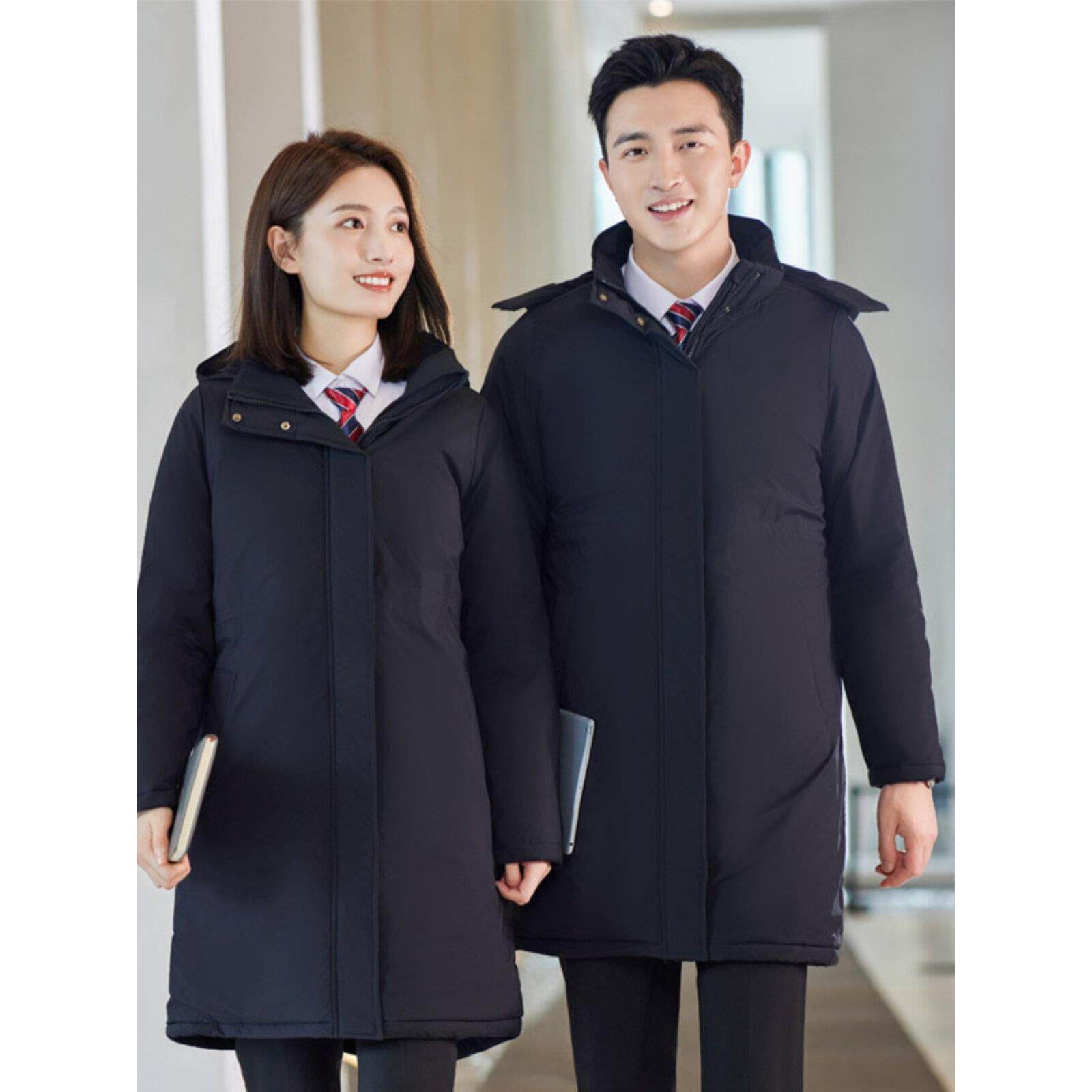 采购产品物业经理工作服,冬季男女服装,中长派克棉服,公司行政