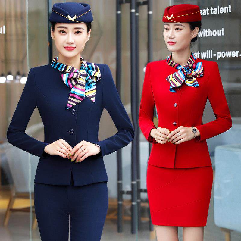 打军鼓服装表演服演出服职业套装女装红色制服酒店前台接待工作服