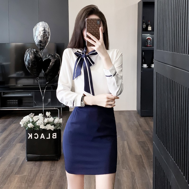 白衬衫长袖春装女新款衬衣前台接待工作服气质高端售楼部职业套装